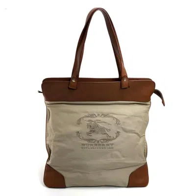Pre-owned Burberry Beige Brown Canvas Leather Tote Bag () In Beige, Brown