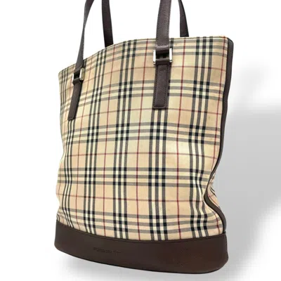 Pre-owned Burberry Beige Brown Canvas Leather Tote Bag () In Multi