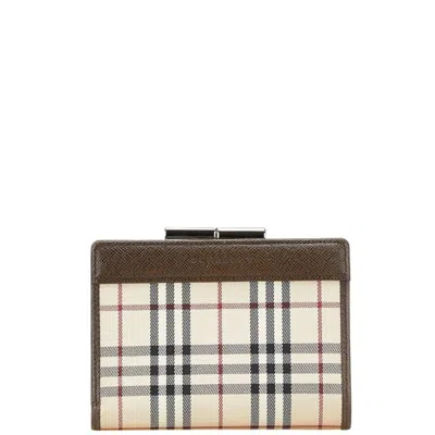 Pre-owned Burberry Beige Brown Canvas Leather Wallet (bi-fold) () In Multi