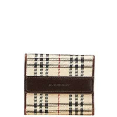 Pre-owned Burberry Beige Brown Canvas Wallet (bi-fold) ()