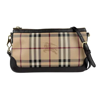 Pre-owned Burberry Beige Brown Coated Canvas Leather Shoulder Bag ()