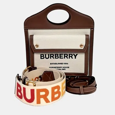Pre-owned Burberry Beige Brown Fabric Pocket Bag Mini + Strap In Sand