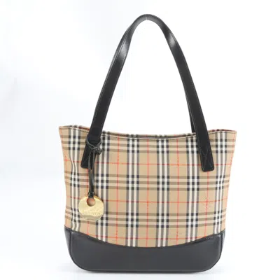 Pre-owned Burberry Beige Brown Leather Canvas Tote Bag () In Multi