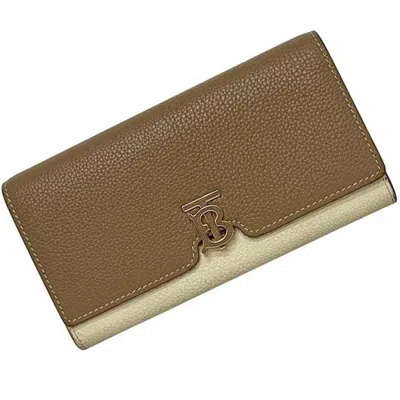 Pre-owned Burberry Beige Brown Leather Long Wallet (bi-fold) () In Beige, Brown