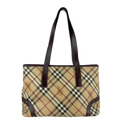Pre-owned Burberry Beige Brown Leather Pvc Shoulder Bag Tote Bag ()
