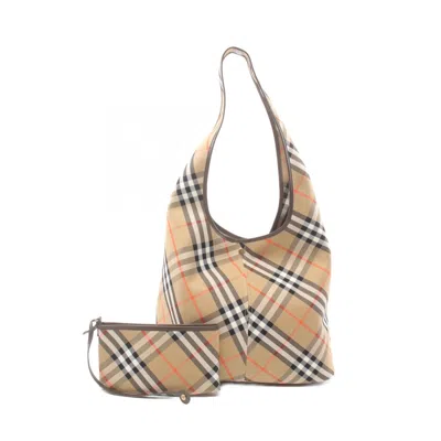 Burberry Beige Brown Multi-color Canvas Leather Shoulder Bag In Beige, Brown, Multi-color
