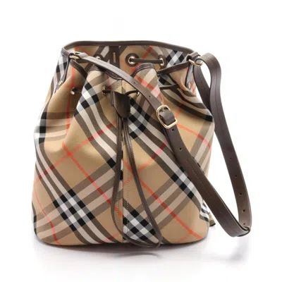 Pre-owned Burberry Beige Brown Multi-color Canvas Leather Shoulder Bag () In Beige, Brown, Multi-color