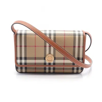 Burberry Beige Brown Multi-color Coated Canvas Leather Shoulder Bag In Beige, Brown, Multi-color
