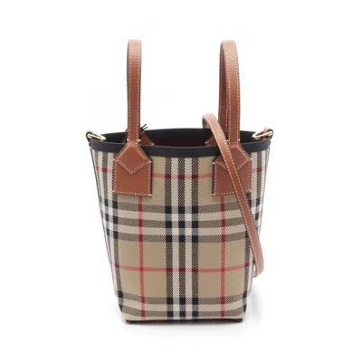 Pre-owned Burberry Beige Brown Multi-color Leather Canvas Tote Bag ()