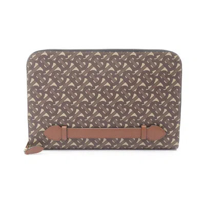 Pre-owned Burberry Beige Brown Pvc Coated Canvas Leather Clutch Bag ()