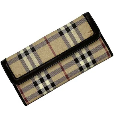 Pre-owned Burberry Beige Brown Pvc Leather Wallet (bi-fold) () In Beige, Brown