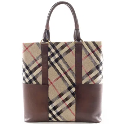 Pre-owned Burberry Beige Brown Wool Leather Tote Bag ()