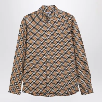 Burberry Beige Button Down Shirt With Check Pattern In Neutral
