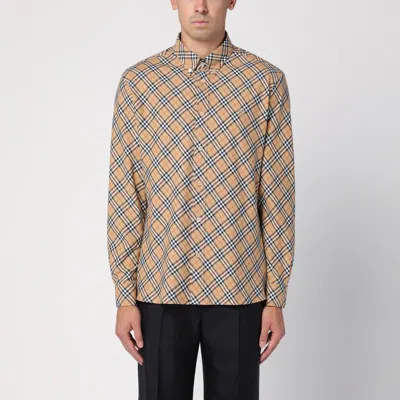 BURBERRY BURBERRY BEIGE BUTTON-DOWN SHIRT WITH CHECK PATTERN