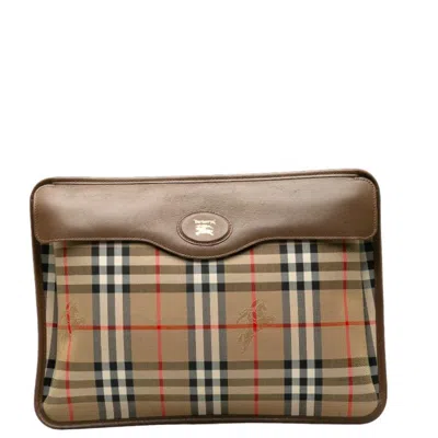 Pre-owned Burberry Beige Canvas Leather Clutch Bag () In Sand