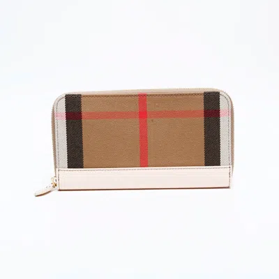 Pre-owned Burberry Beige Canvas Leather Long Wallet (bi-fold) () In Sand