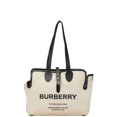 Pre-owned Burberry Beige Canvas Leather Pouch Tote Bag ()