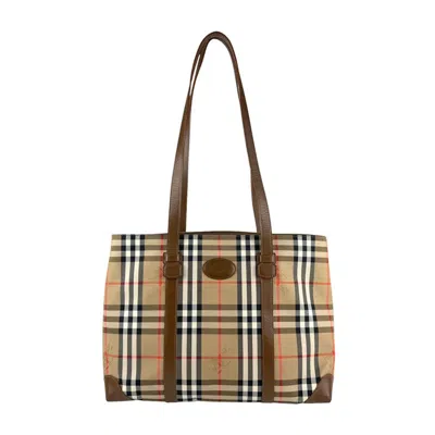 Pre-owned Burberry Beige Canvas Leather Shoulder Bag Tote Bag ()