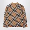 Burberry Beige Cardigan With Check Motif In Wool
