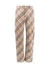 Burberry Beige Cargo Pants With Vintage Check Motif In Linen And Cotton Blend Man In Beige