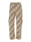 Burberry Beige Cargo Pants With Vintage Check Motif In Linen And Cotton Blend Man In Multicolor