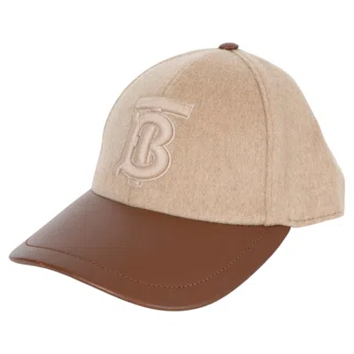 Pre-owned Burberry Beige Cashmere & Leather Tb Monogram Baseball Cap Hat M In Brown