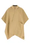 Burberry Cashmere Reversible Cape With Hood And Front Pockets In Brown