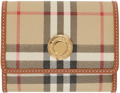 BURBERRY BEIGE CHECK & LEATHER SMALL FOLDING WALLET