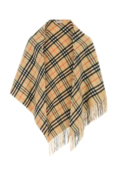 Burberry Beige Check Bandana Wool Scard In Brown