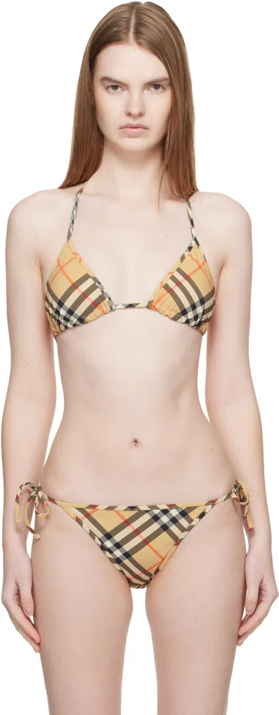 Burberry Beige Check Bikini Top In Neutral