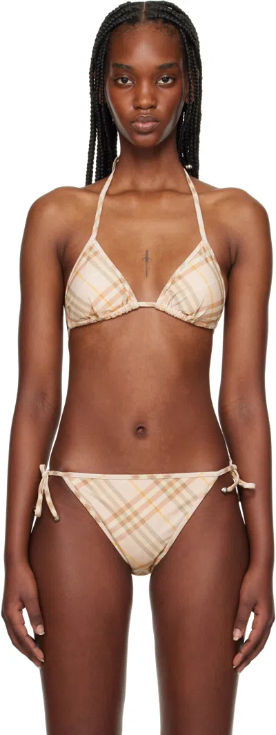 Burberry Beige Check Bikini Top In Teacup Ip Check