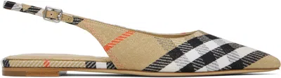 BURBERRY BEIGE CHECK BIRDIE SLINGBACK FLATS