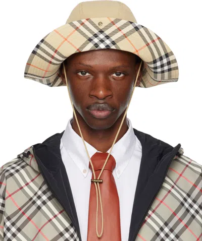 Burberry Beige Check Brim Gabardine Bucket Hat