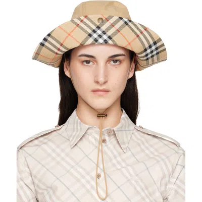 Burberry Beige Check Brim Gabardine Hat