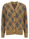 Burberry Check V-neck Cardigan In Wool And Mohair Blend In Brown