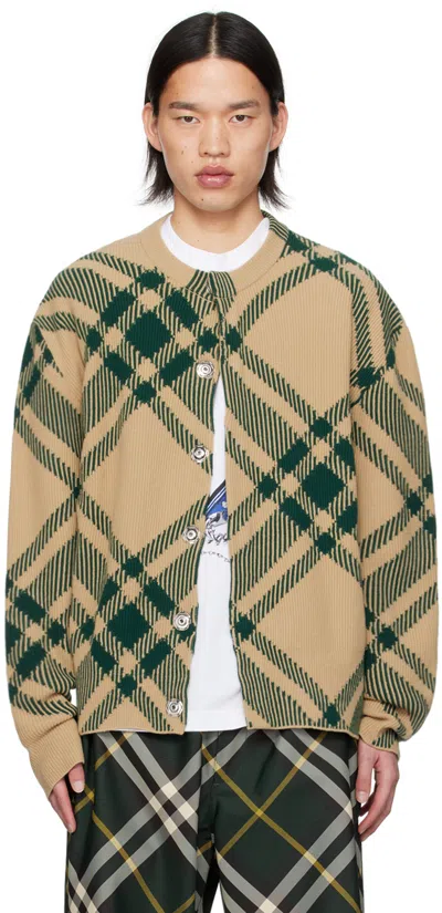 Burberry Beige Check Cardigan In Flax Ip Check
