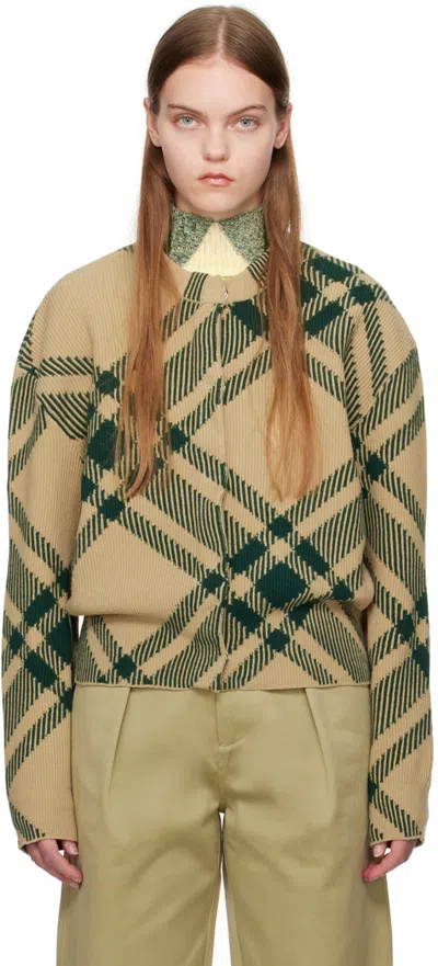 Burberry Check Wool Blend Cardigan In Beige