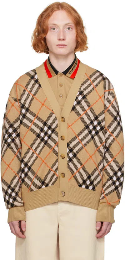 Burberry Beige Check Cardigan In Sand Ip Check