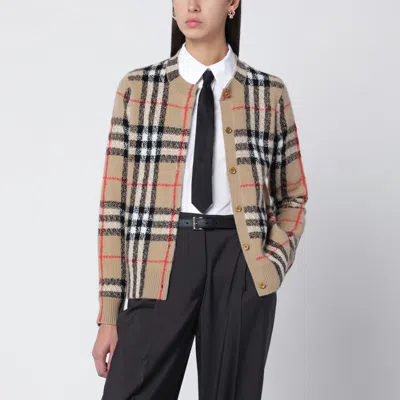 Burberry Beige Check Cashmere And Wool Cardigan In Sand