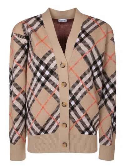 BURBERRY BEIGE CHECK CASHMERE CARDIGAN