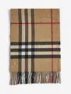 Burberry Beige Check Cashmere Scarf In Brown