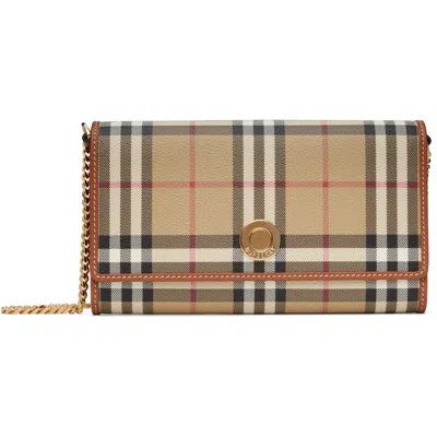 Burberry Beige Check Chain Strap Wallet Bag In A9534 Vntg Chk/briar