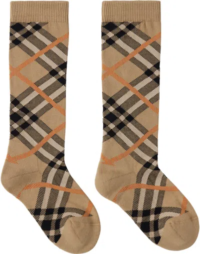 Burberry Beige Check Cotton Blend Socks