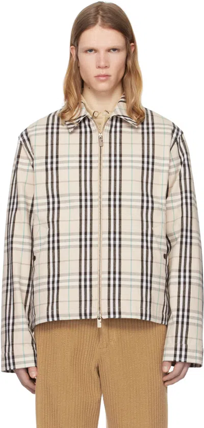 BURBERRY BEIGE CHECK COTTON HARRINGTON JACKET
