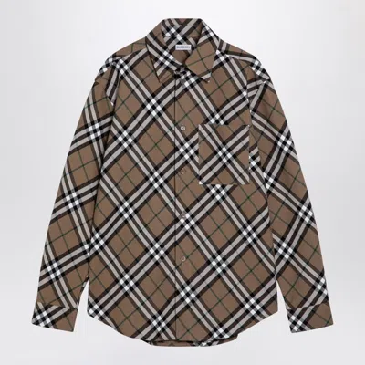 Burberry Check Cotton Shirt With Chest Pocket In Brown