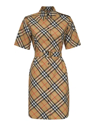 Burberry Beige Check Cotton Shirt Dress