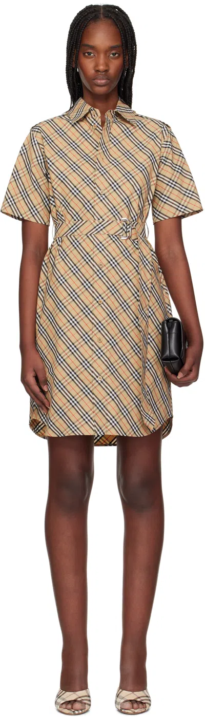 Burberry Classic Check Cotton Dress With Belted Waist In Neutral