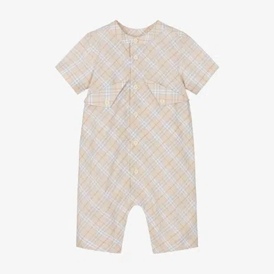 Burberry Babies' Beige Check Cotton Shortie In Pale Stone Ip Check
