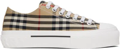 BURBERRY BEIGE CHECK COTTON SNEAKERS