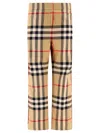 BURBERRY BEIGE CHECK COTTON TWILL TROUSERS FOR WOMEN
